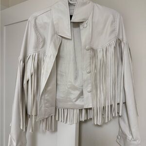 Animari Fringe White Leather Jacket